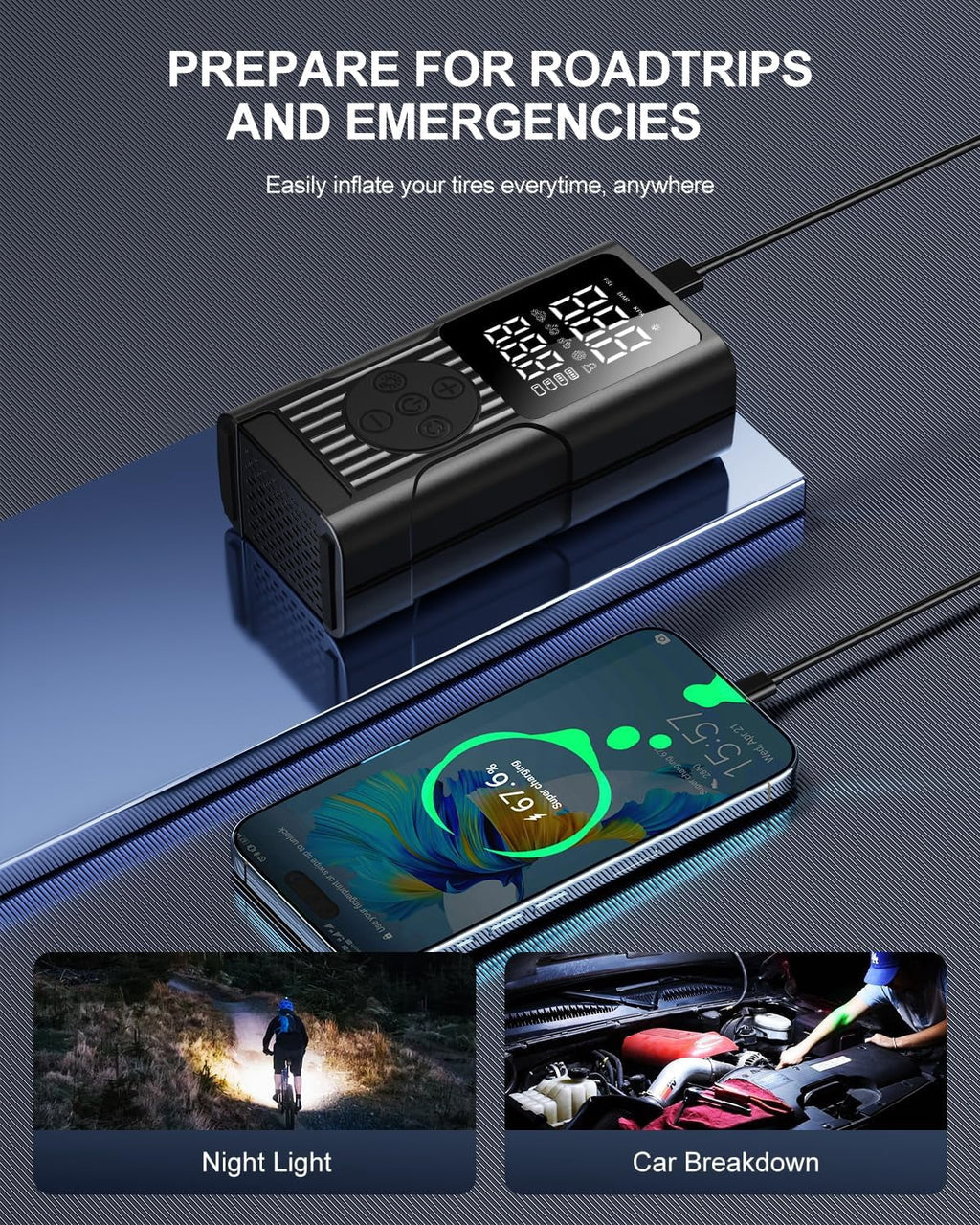 Portable Tire Inflator - 180 PSI Cordless Air Compressor